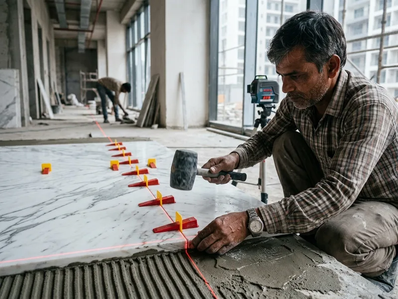 Craftsmanship in Action: Master Stone Artisans Performing Dry-Grid Vein Alignment