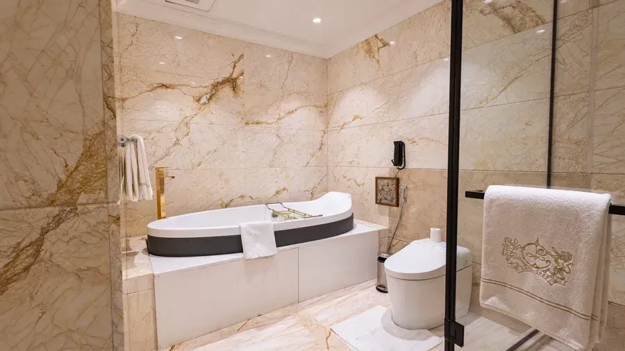 Luxury Hotel Suite Marble Bathroom & Sunken Shower Waterproofing Contractor NCR